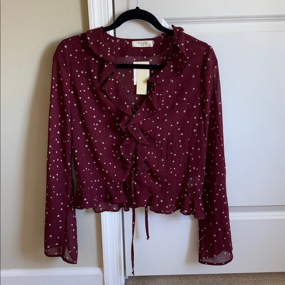 Elodie Burgundy Star Print Top NWT